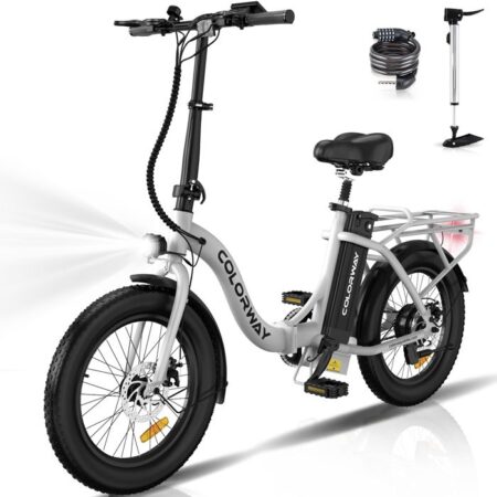COLORWAY Vélo électrique Pliable 20" Blanc, Vélo Assiatance électrique avec Batterie 36V 12Ah Moteur 250W, VAE E-BIKE pliant
