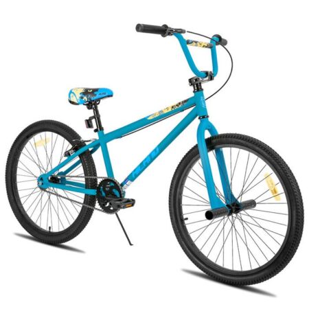 Hiland 24" Kids BMX Freestyle Bike avec 2 repose-pieds en acier et roue libre, rotation à 360 degrés-Bleu