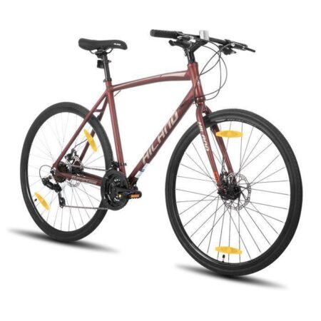 Hiland Vélo de route 28",vélo de ville avec freins à disque pour hommes et femmes,Cadre en alliage d'aluminium,Rouge