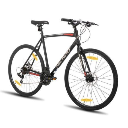 Hiland Vélo de route 28",vélo de ville avec freins à disque pour hommes et femmes,Cadre léger en alliage d'aluminium,Noir