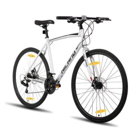 Hiland Vélo de route 28",vélo de ville avec freins à disque pour hommes et femmes,Cadre en alliage d'aluminium，Silver