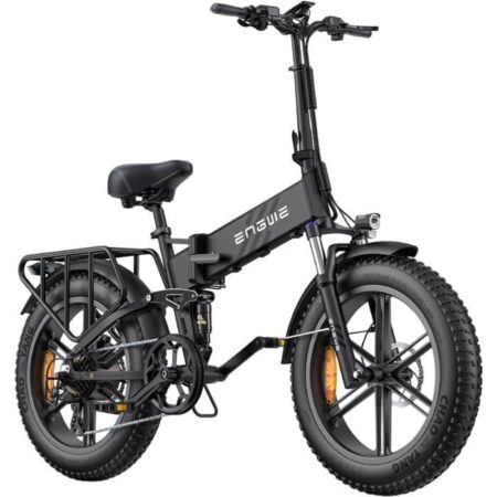 velo electrique pliable ENGWE ENGINE Pro 2.0 Autonomie 110km Batterie 52V16Ah Tout suspendu Pneus snow 20 pouces VTT Fat bike Noir