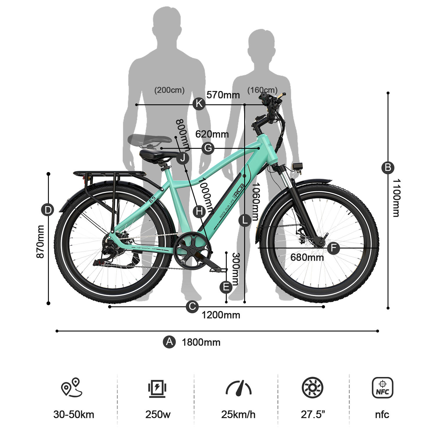 Vélo Electrique Adulte 27.5" E-Bike, APP,NFC, RCB-G5 – Image 4