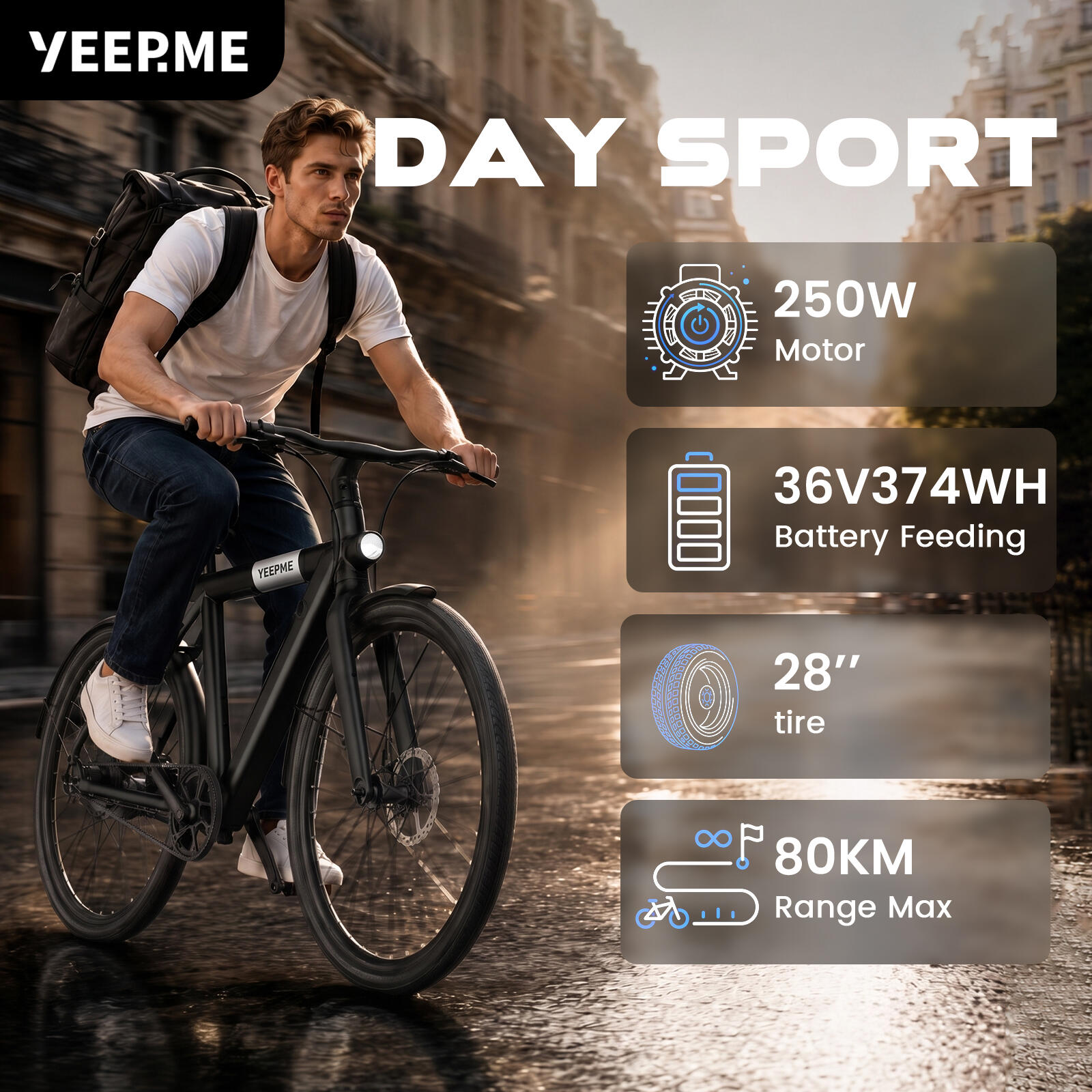 Vélo électrique DAY SPORT RC Noir 28'' 80km 460Wh Courroie, PB AR – Image 3