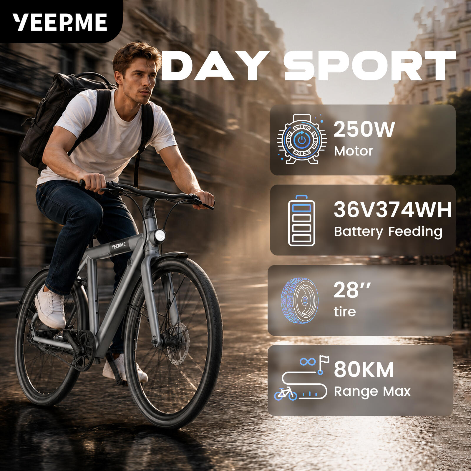 Vélo électrique DAY SPORT RC Gris 28'' 80km 460Wh Courroie, PB AR – Image 3