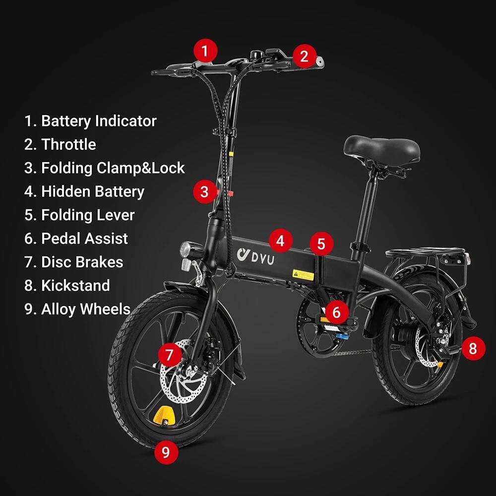 Vélo de ville électrique DYU A1F Pro 16" 250 W 36 V 7,5 Ah – Image 5