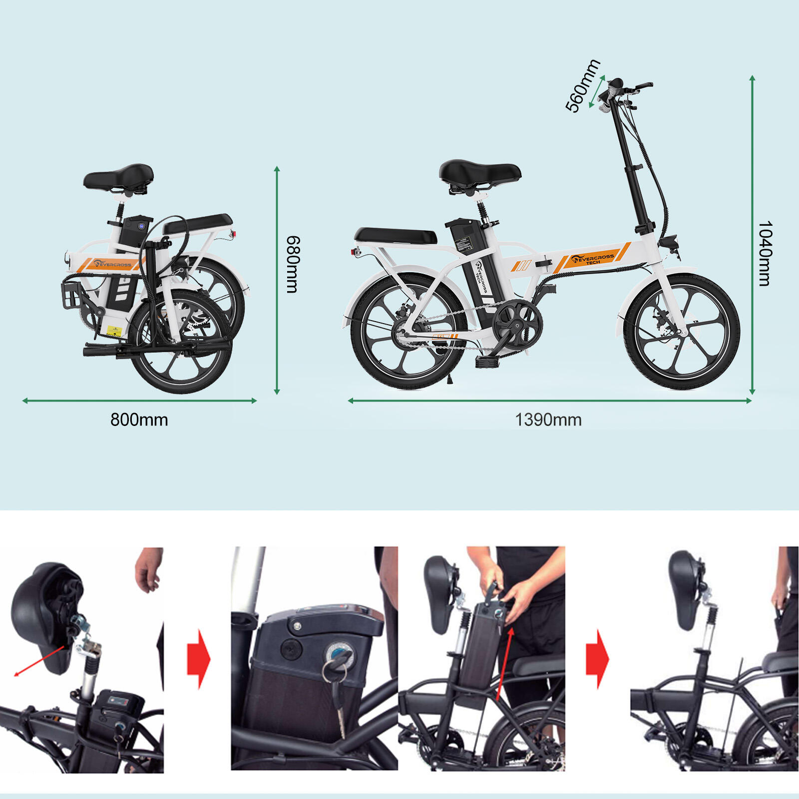 Vélo électrique pliant 16" 250W 13Ah 25 km/h EK5 compact urbain