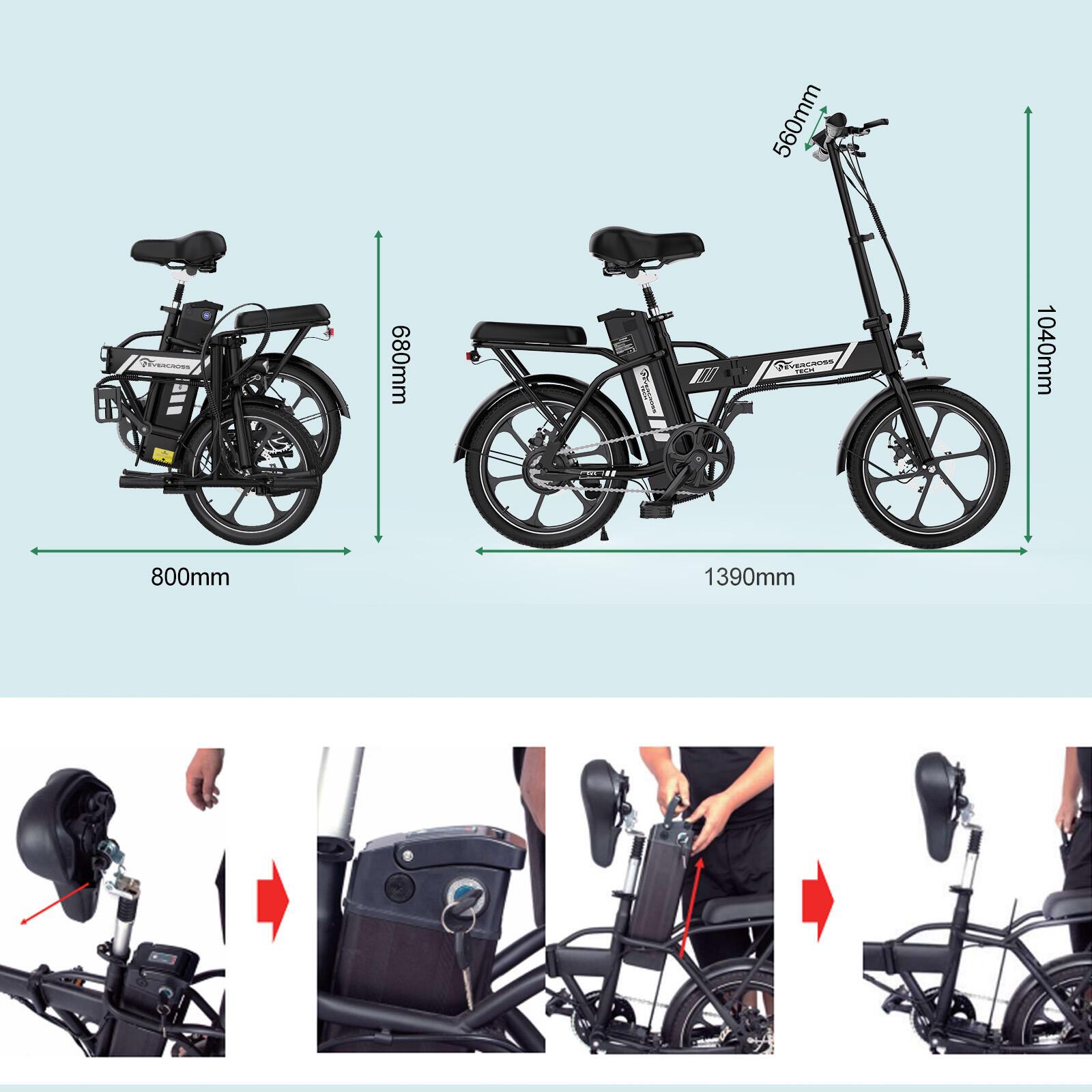Vélo électrique pliant 16" 250W 13Ah 25 km/h EK5 compact urbain