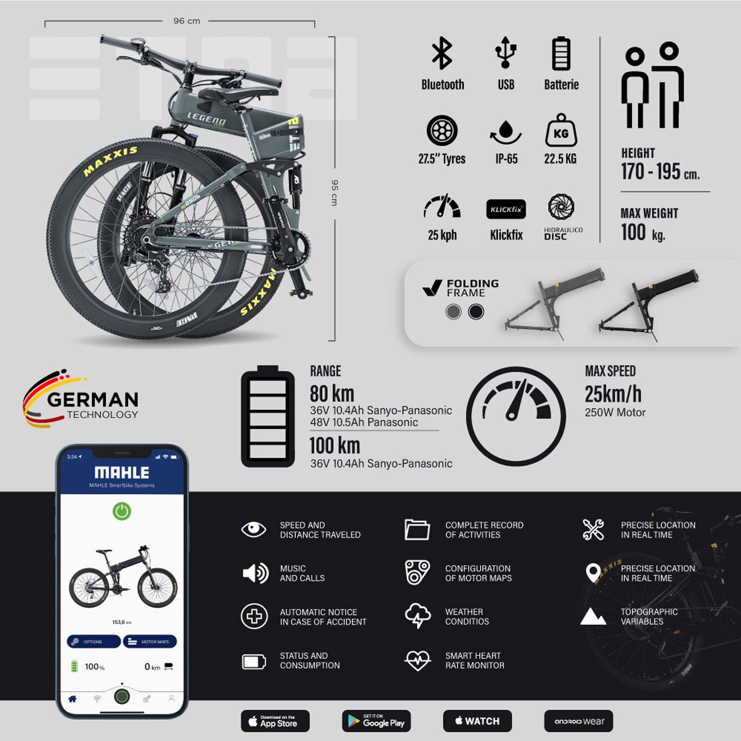 Vélo VTT Électrique Pliant 27,5" Smartbike - Legend Etna SR 14Ah Noir – Image 5