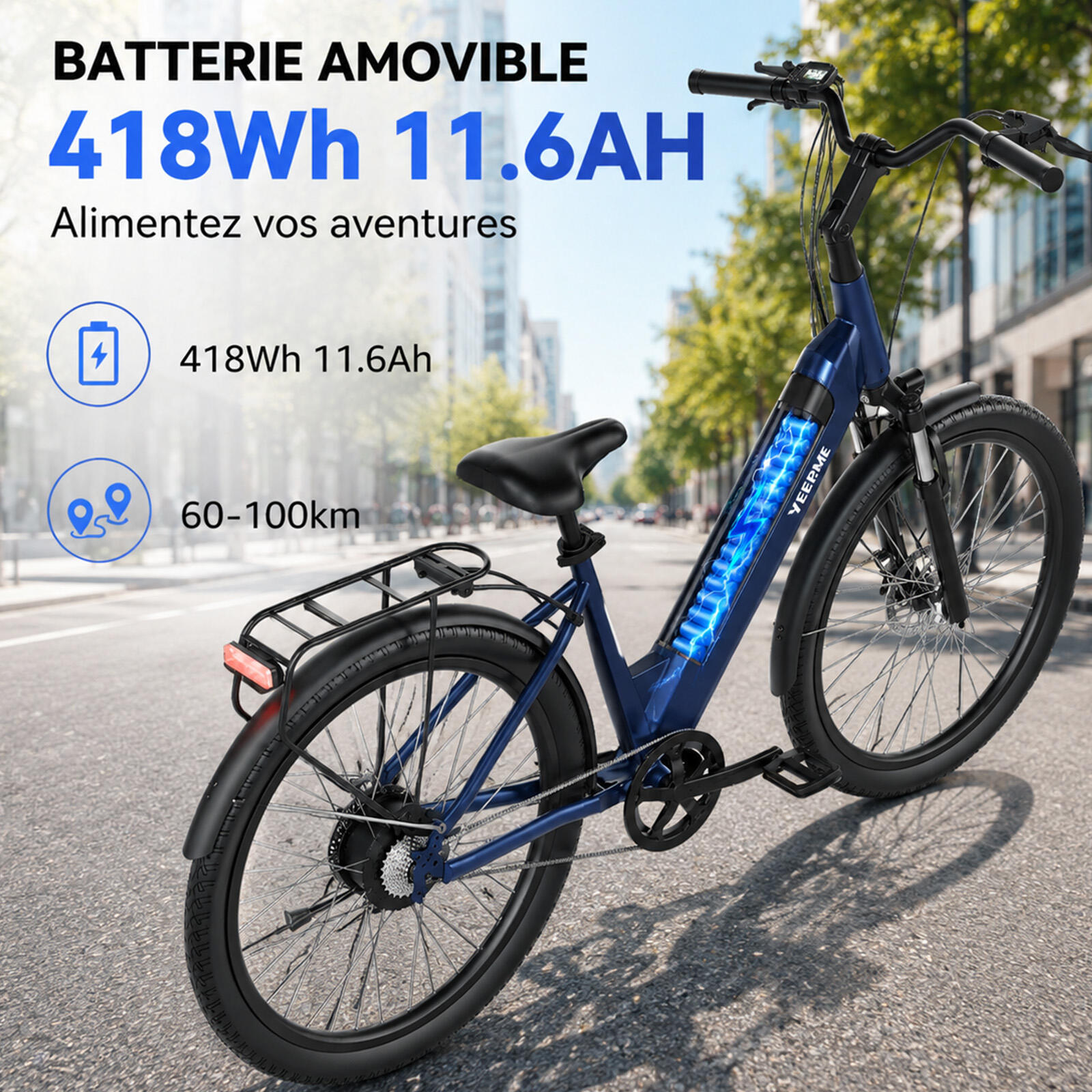 Vélo électrique YEEP.ME DAY 3 (2026) VTC 28'' 100km, 7 vit, Connecté, Gar 5 ans