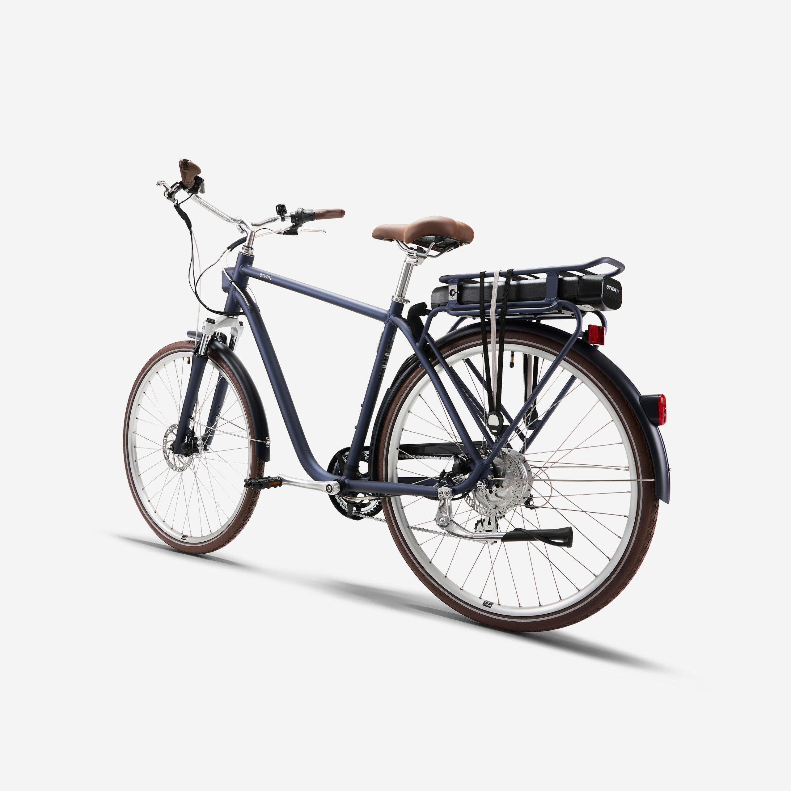 Vélo de ville électrique elops 900 cadre haut bleu marine