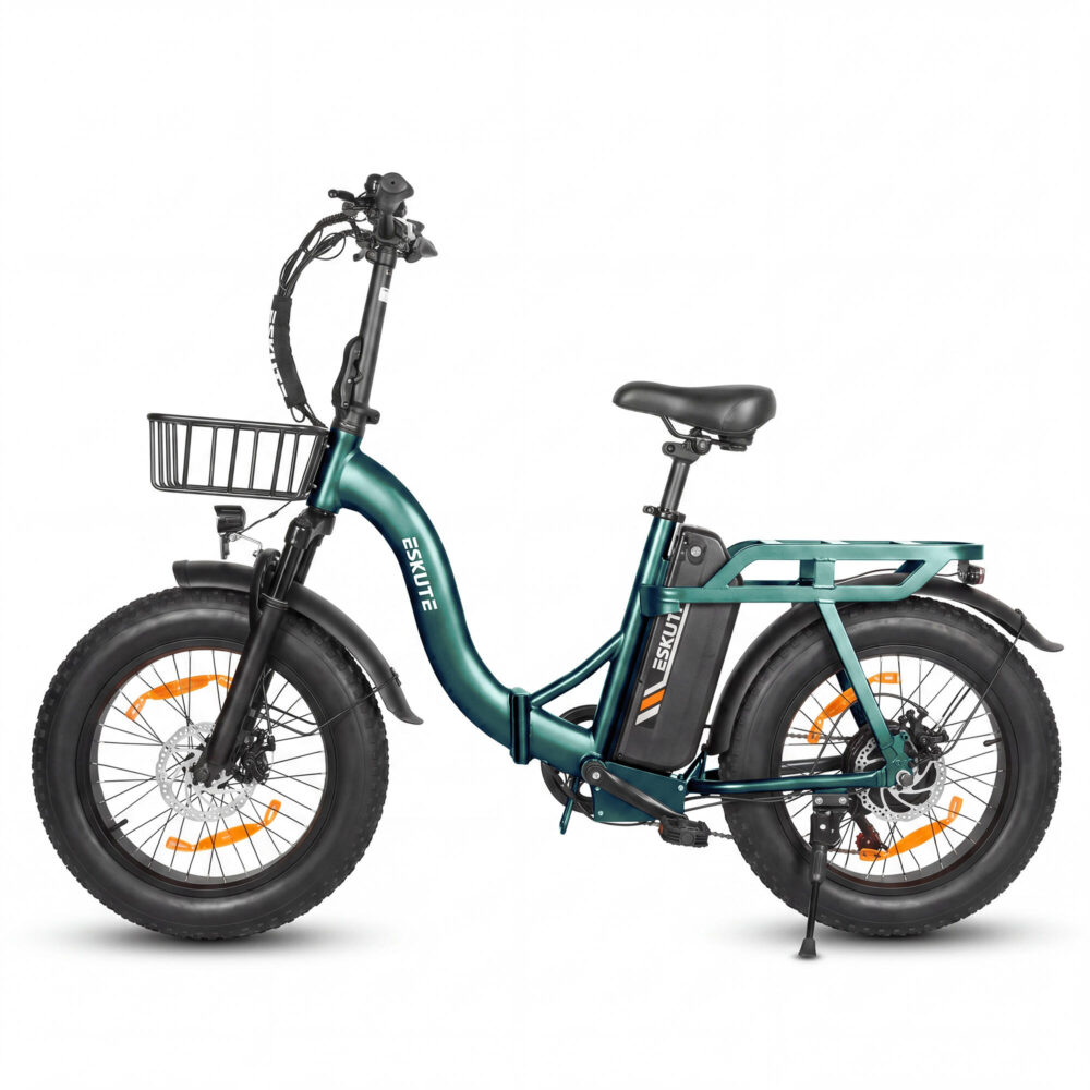 Vélo électrique pliable ESKUTE D202 avec panier avant et batterie 48 V 20,8 Ah