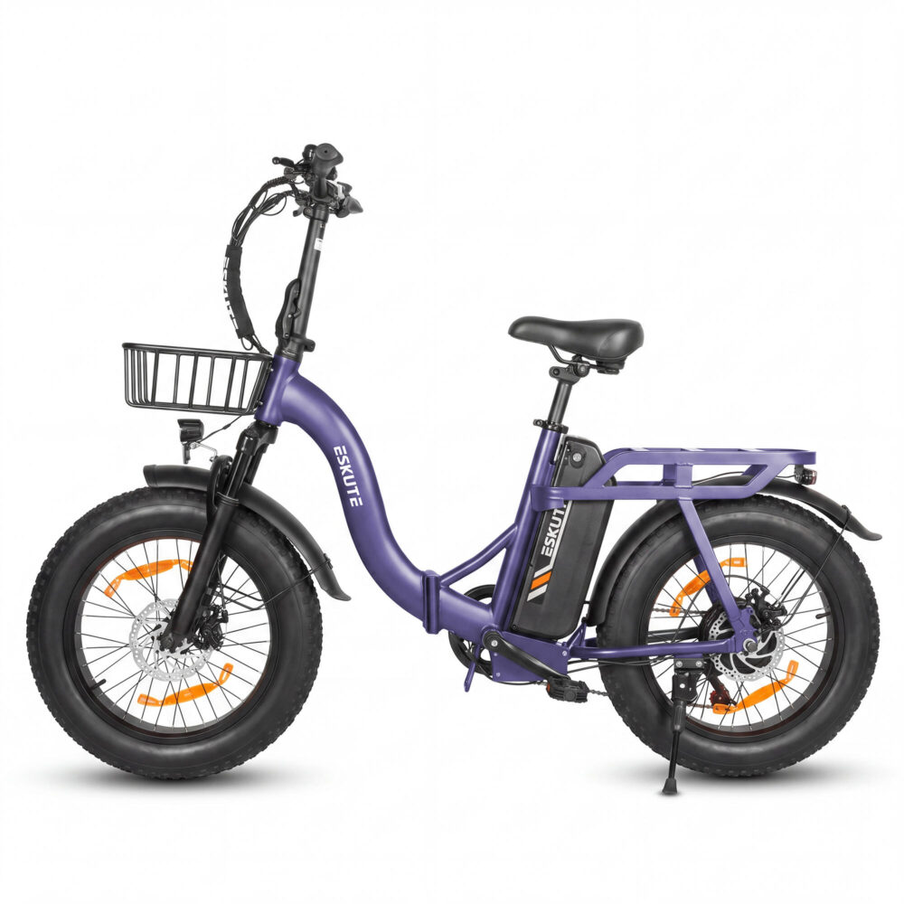 Vélo électrique pliable ESKUTE D202 avec panier avant et batterie 48 V 20,8 Ah