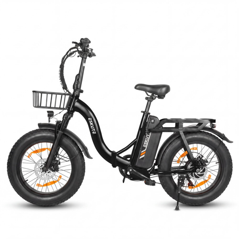 Vélo électrique pliable ESKUTE D202 avec panier avant et batterie 48 V 20,8 Ah