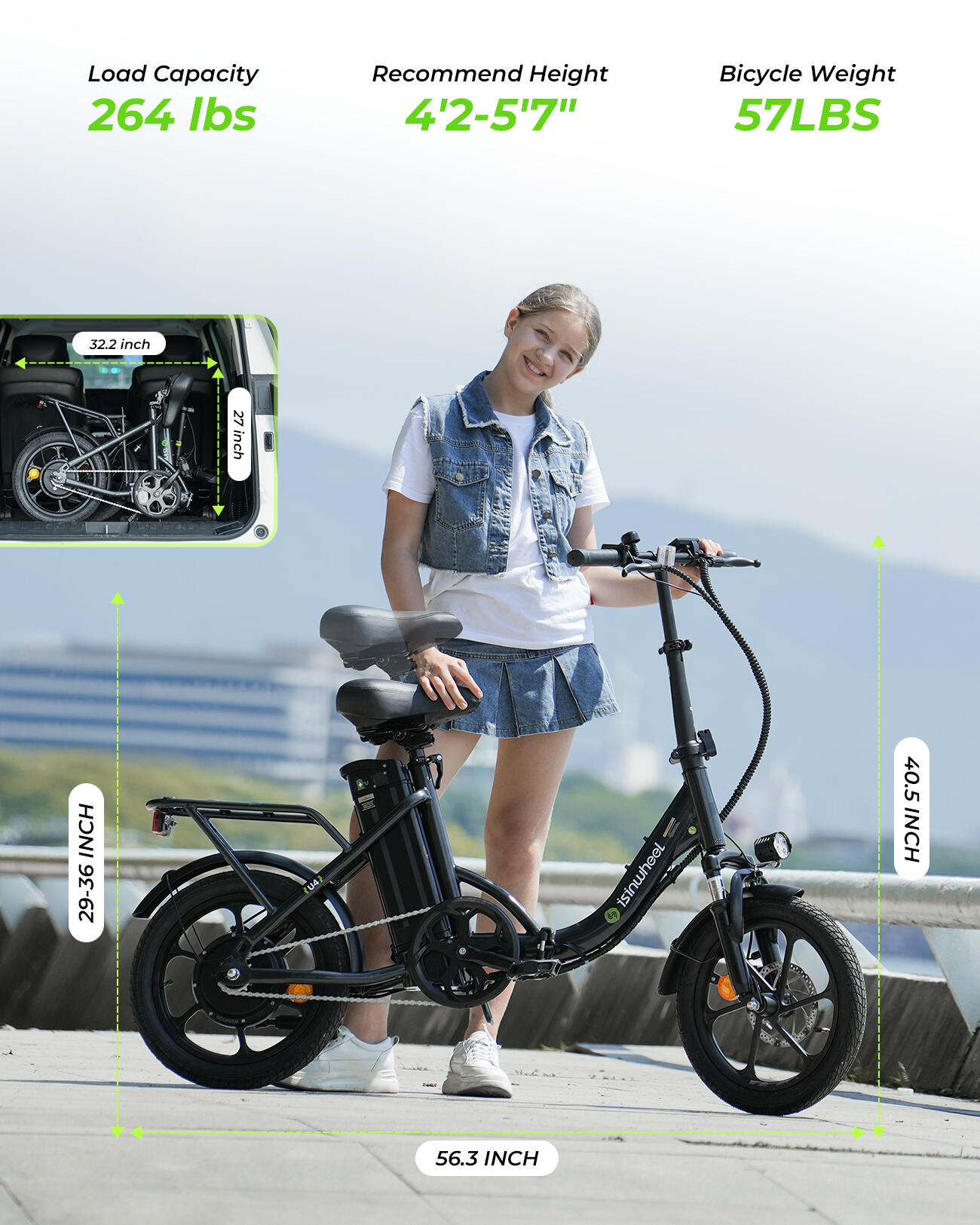 Vélo électrique Isinwheel U4 pour adultes, batterie 250 W 36 V 10,4 Ah, 16 pouce – Image 5