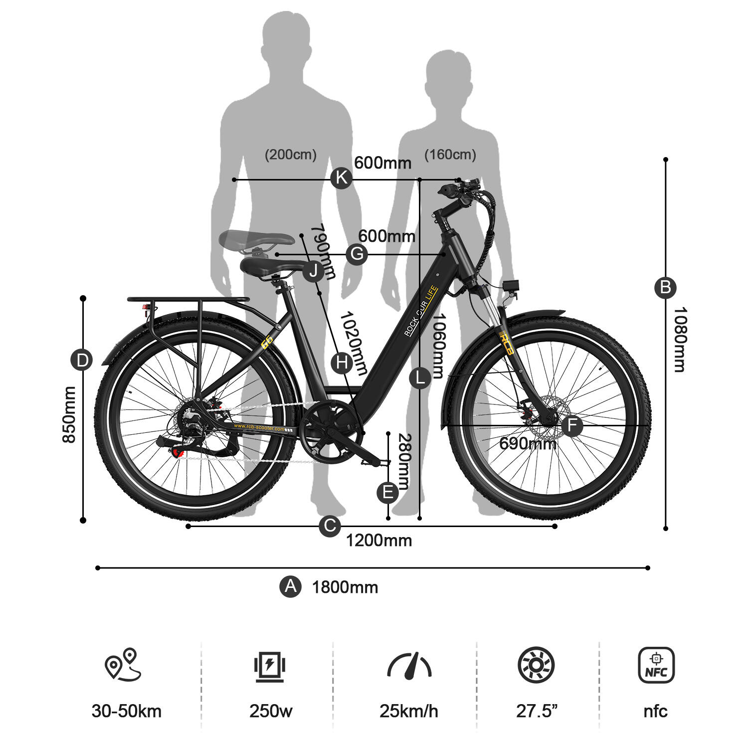 Vélo Electrique Adulte 27.5" E-Bike, APP & NFC, RCB-G6 – Image 4