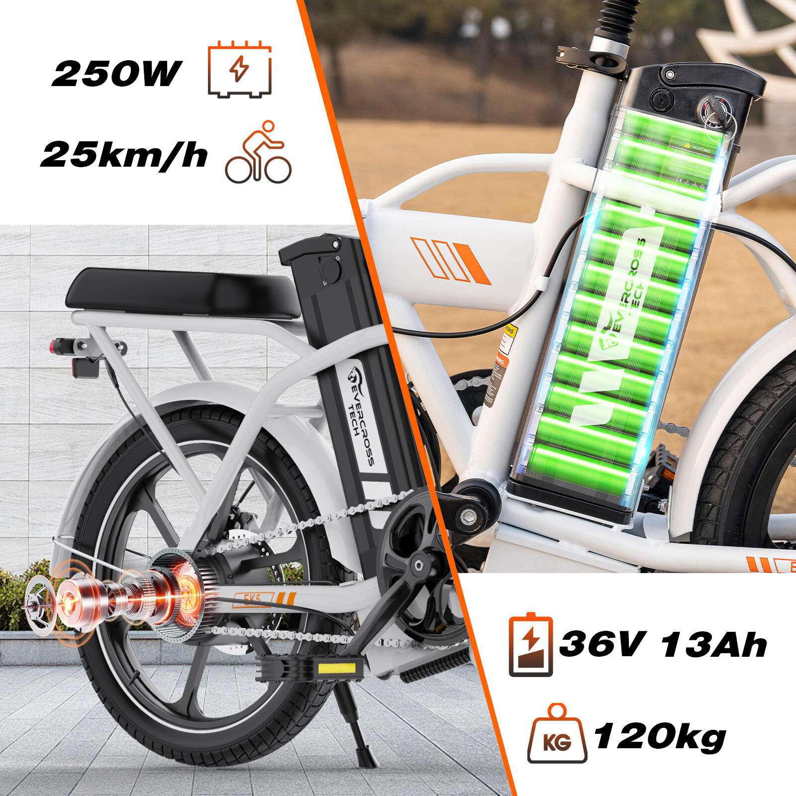 Vélo électrique pliant 16" 250W 13Ah 25 km/h EK5 compact urbain – Image 2