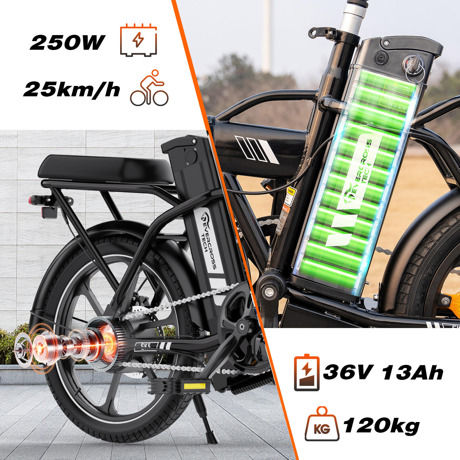 Vélo électrique pliant 16" 250W 13Ah 25 km/h EK5 compact urbain – Image 2