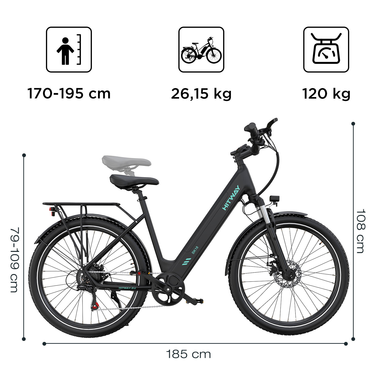 27,5" Vélo de ville électrique cadre bas 13Ah batterie amovible BK18 APP NFC – Image 5