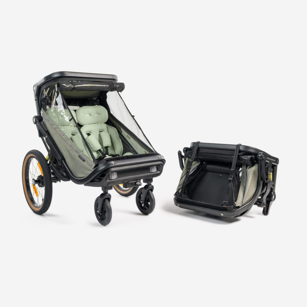 Remorque vélo enfant compacte pliante 2 places poussette, EXPL 900