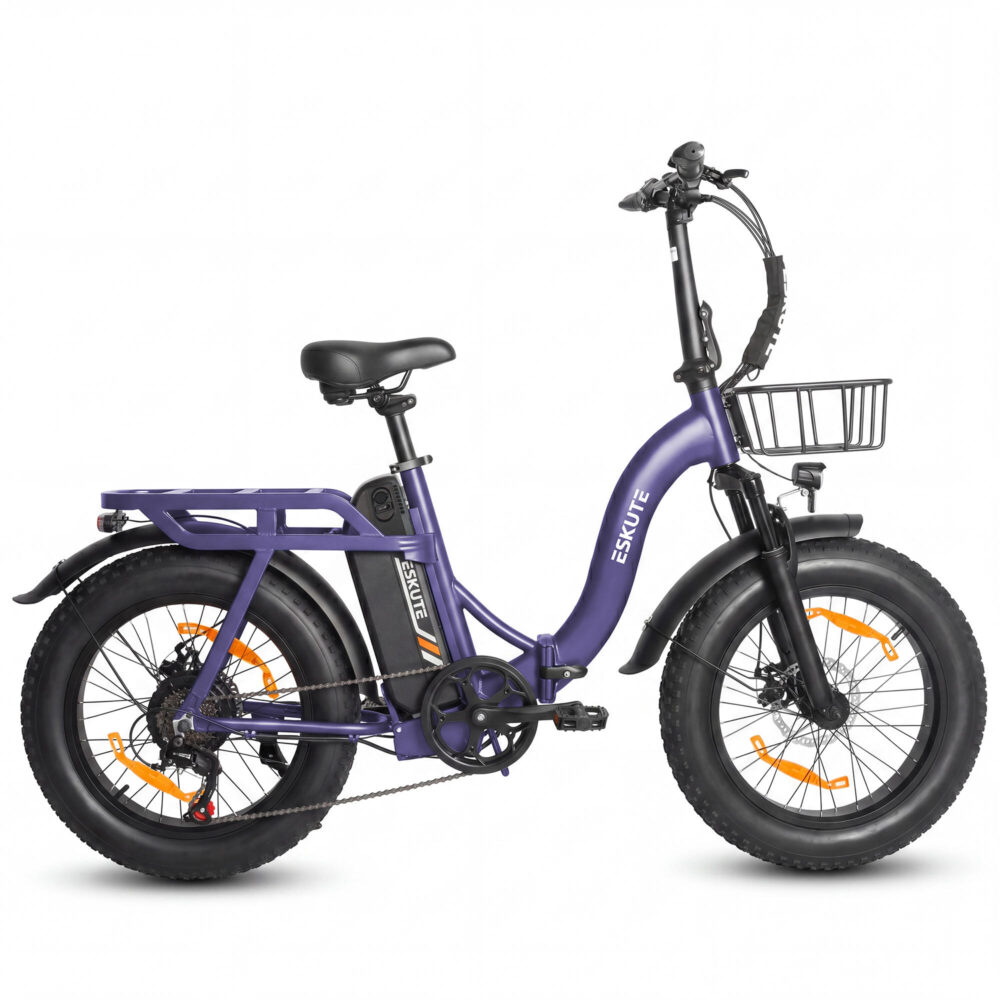 Vélo électrique pliant ESKUTE D202 avec panier avant et batterie 48 V 20,8 Ah