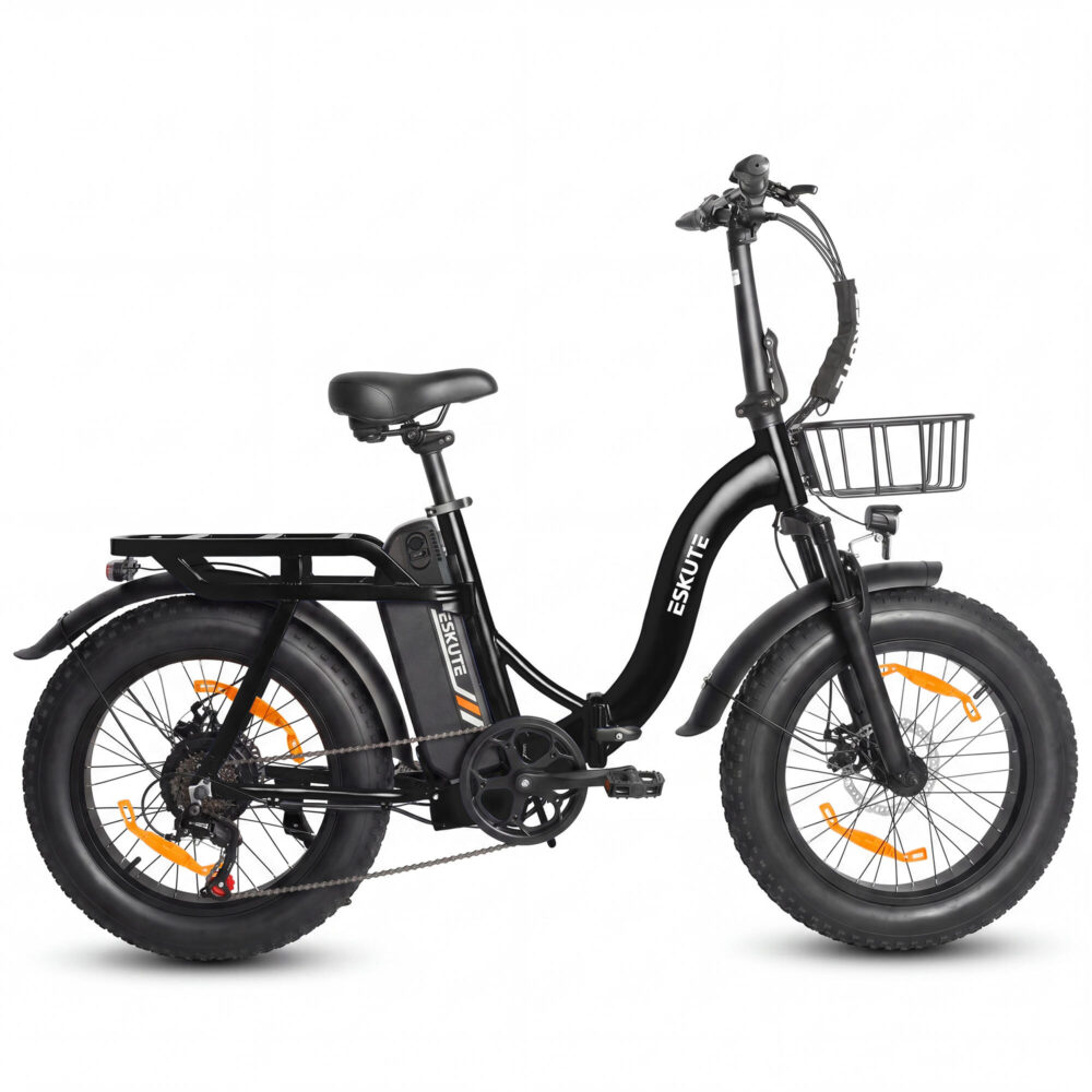 Vélo électrique pliant ESKUTE D202 avec panier avant et batterie 48 V 20,8 Ah