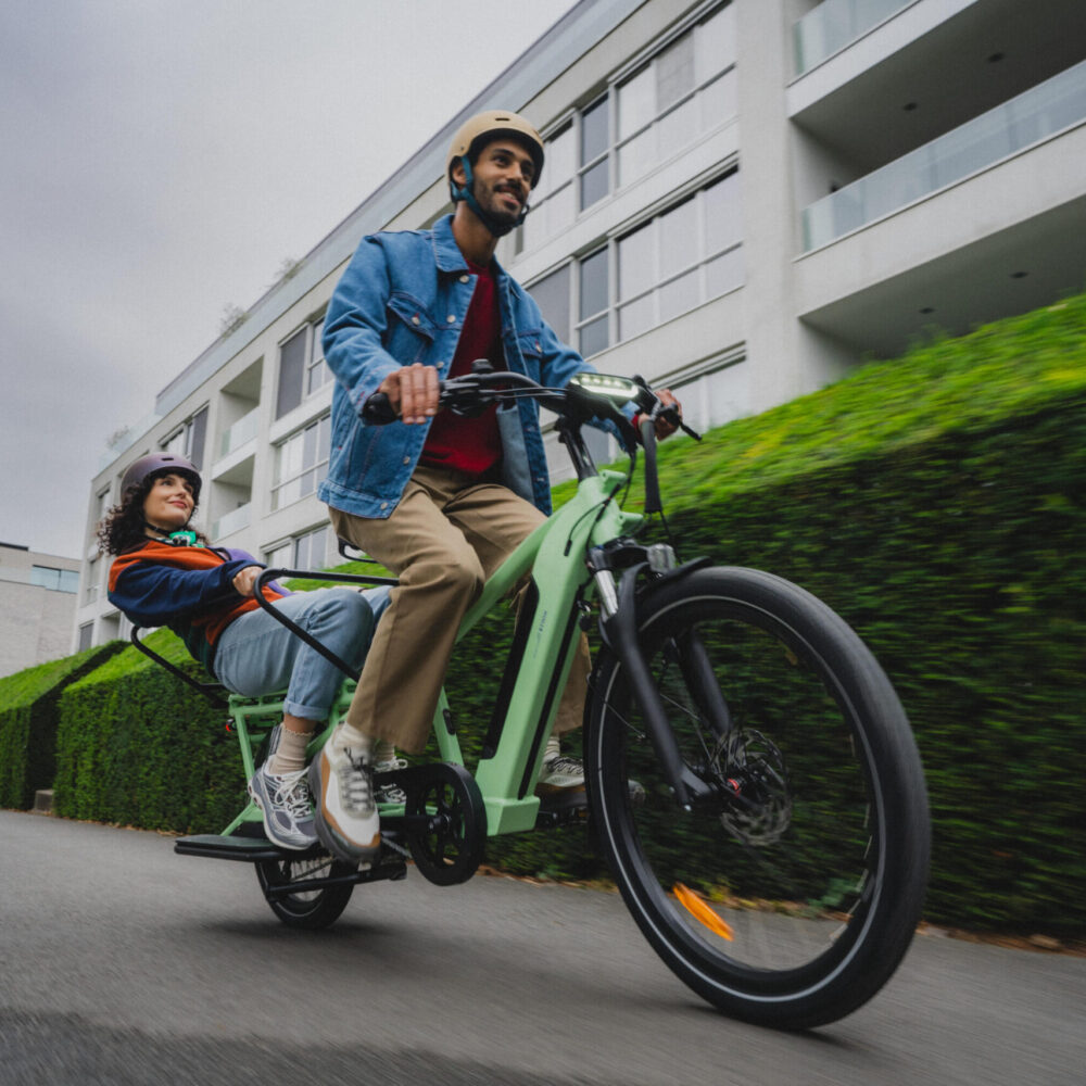 Velo cargo électrique longtail, E-three 500 vert sorbet