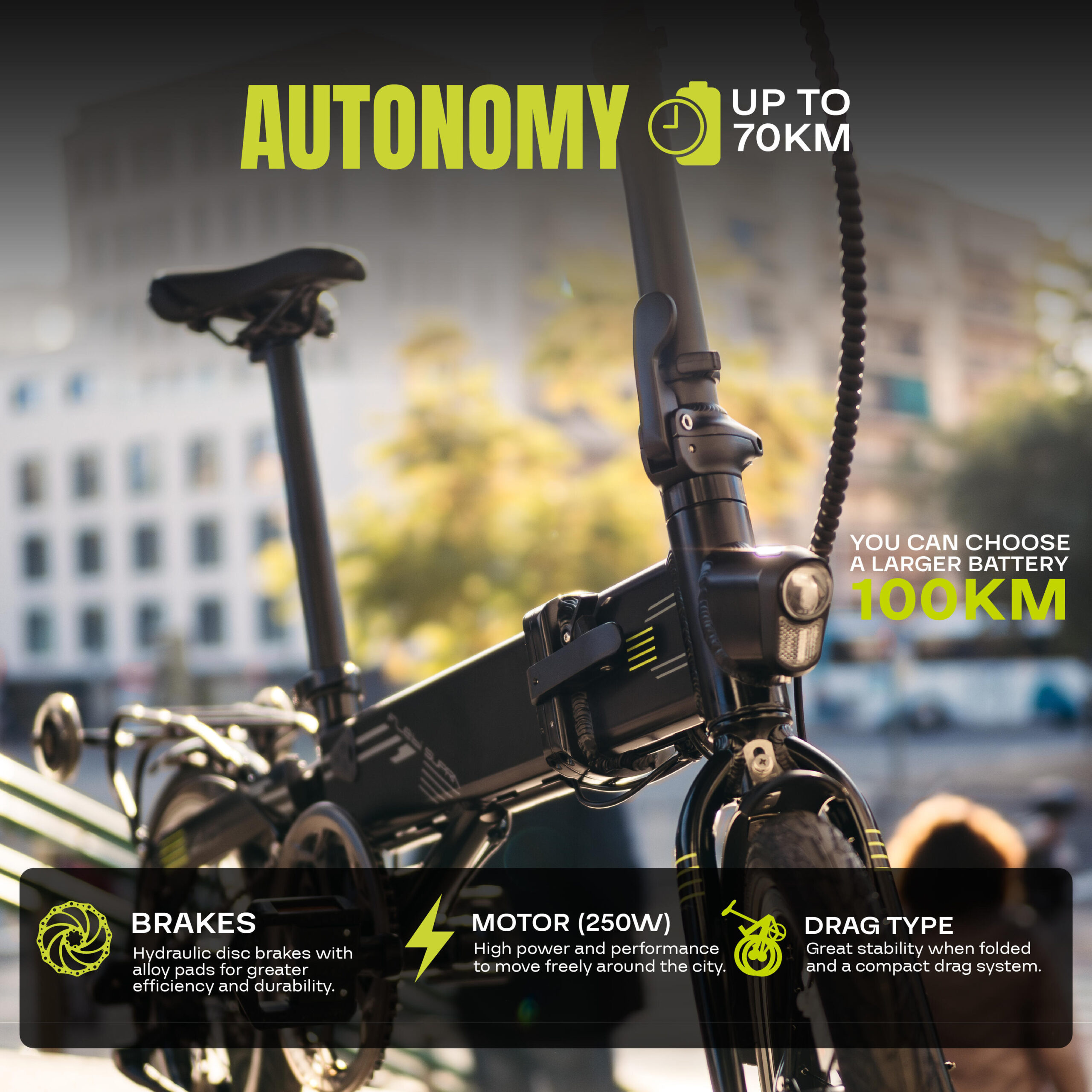 Vélo électrique pliant Supra 4.0 Black lime | Roues 16" | Autonomie 70 km – Image 2
