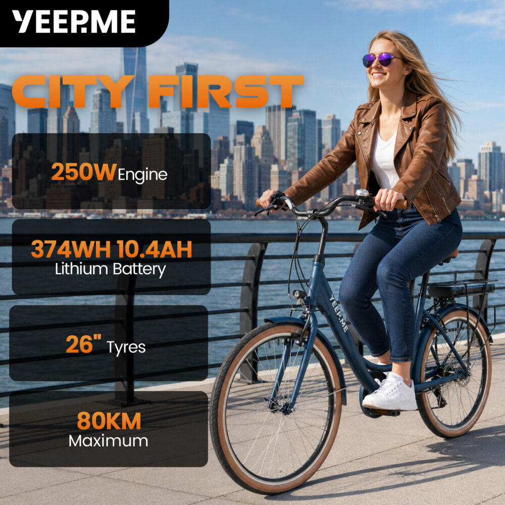 Vélo électrique YEEP.ME City First 3 (2026) 26'' 80km, 7 vit, NFC, Gar 5 ans