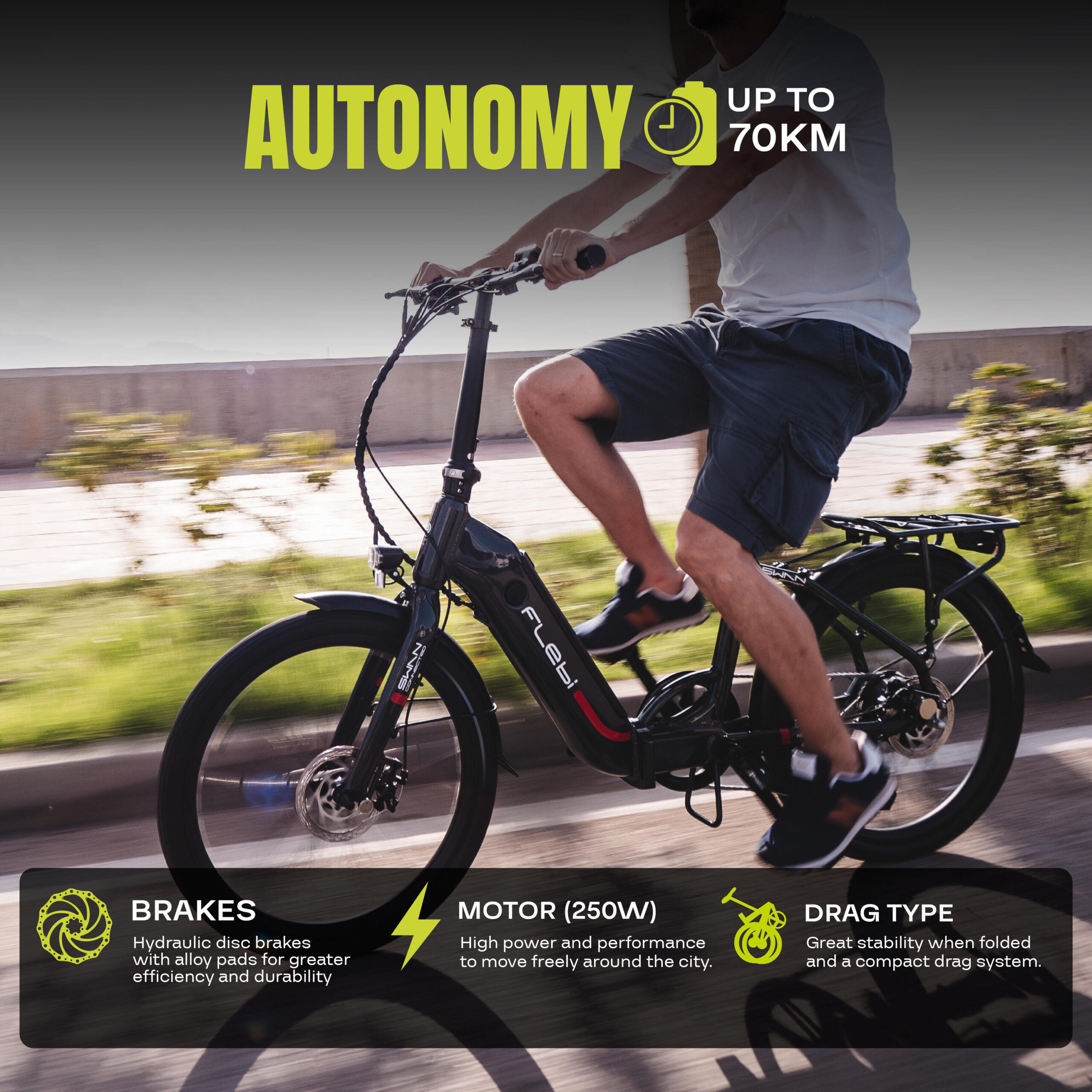 Vélo de ville électrique pliant Swan 24" white | Autonomie 70km, Batterie 10.4Ah – Image 2